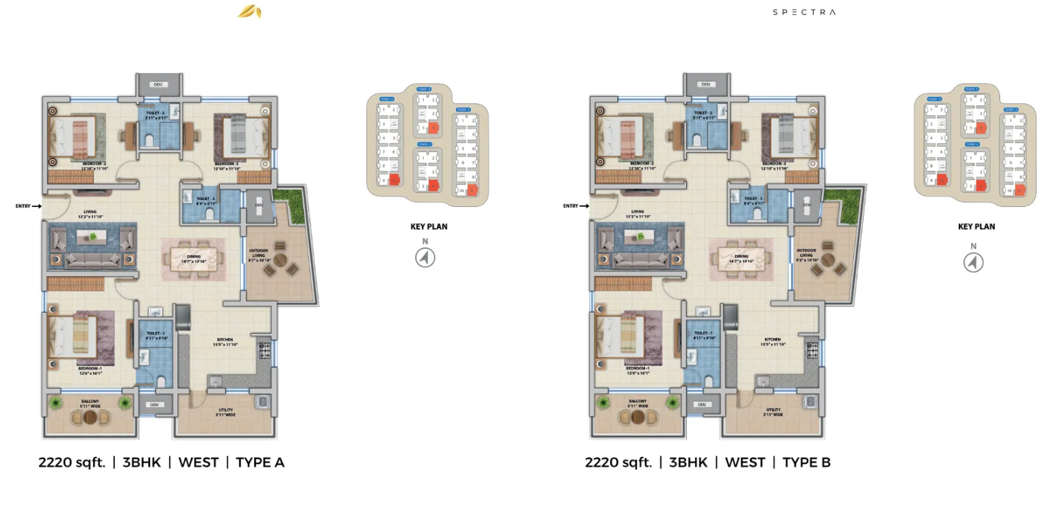 3 BHK floor plan