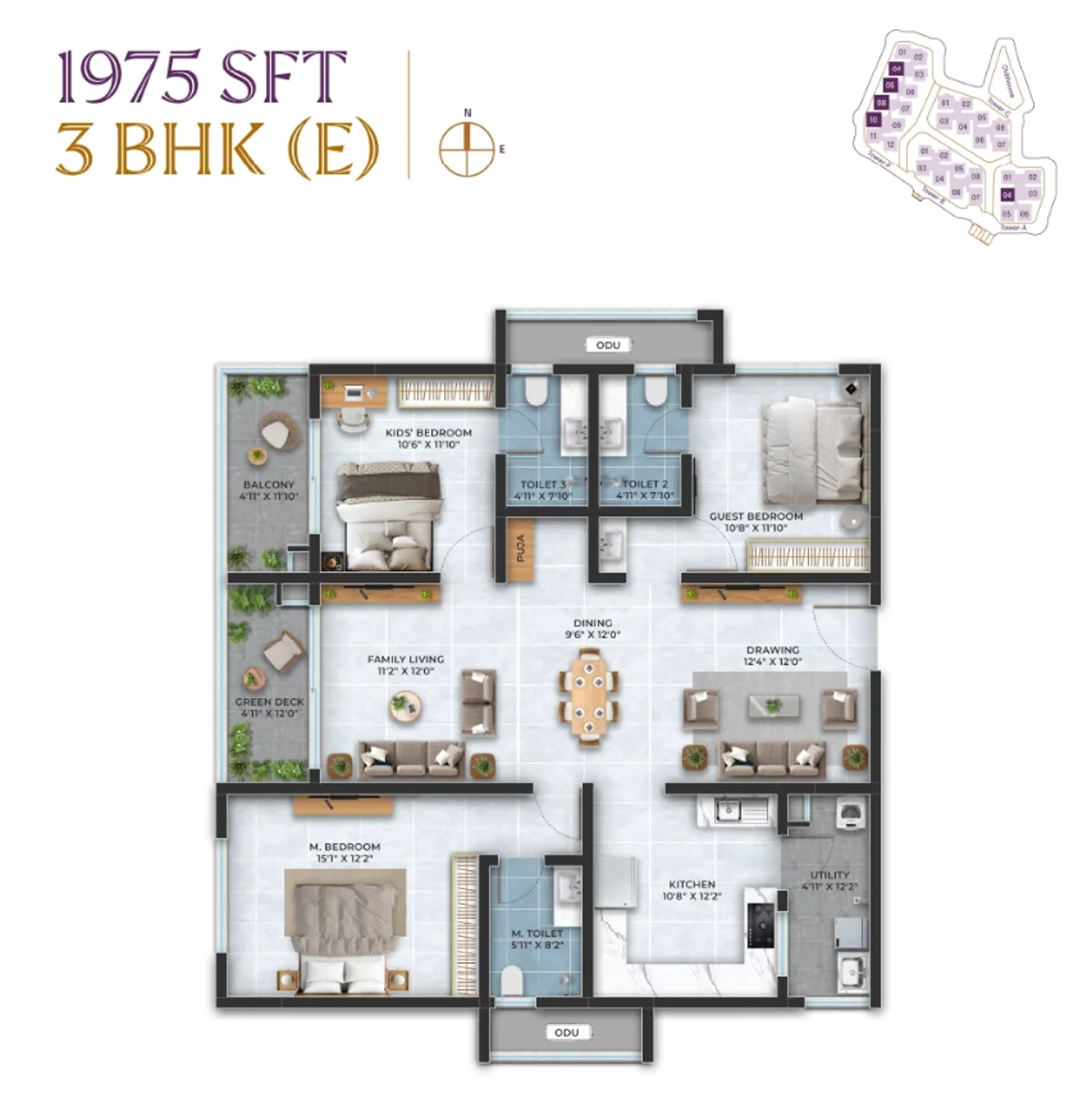 3 BHK floor plan