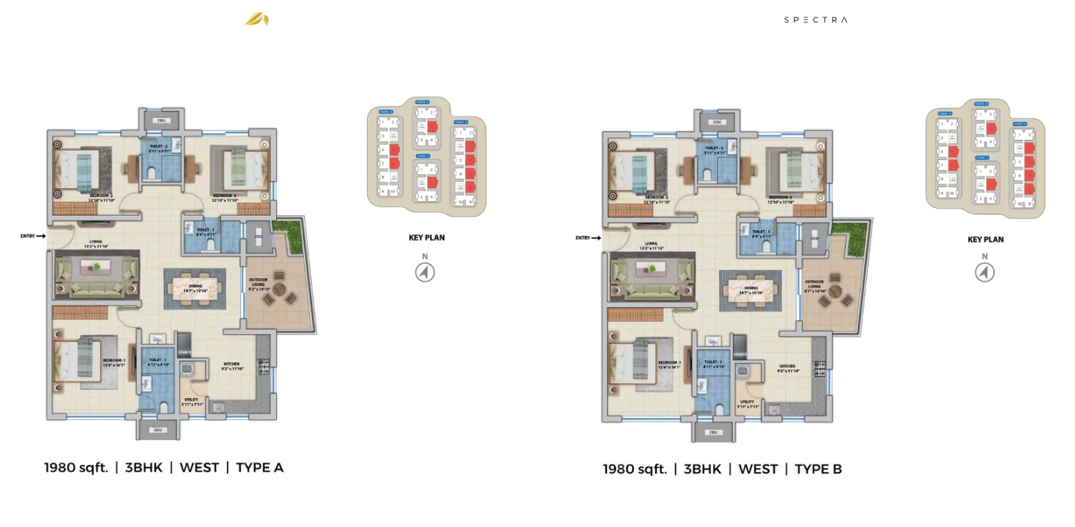 3 BHK floor plan