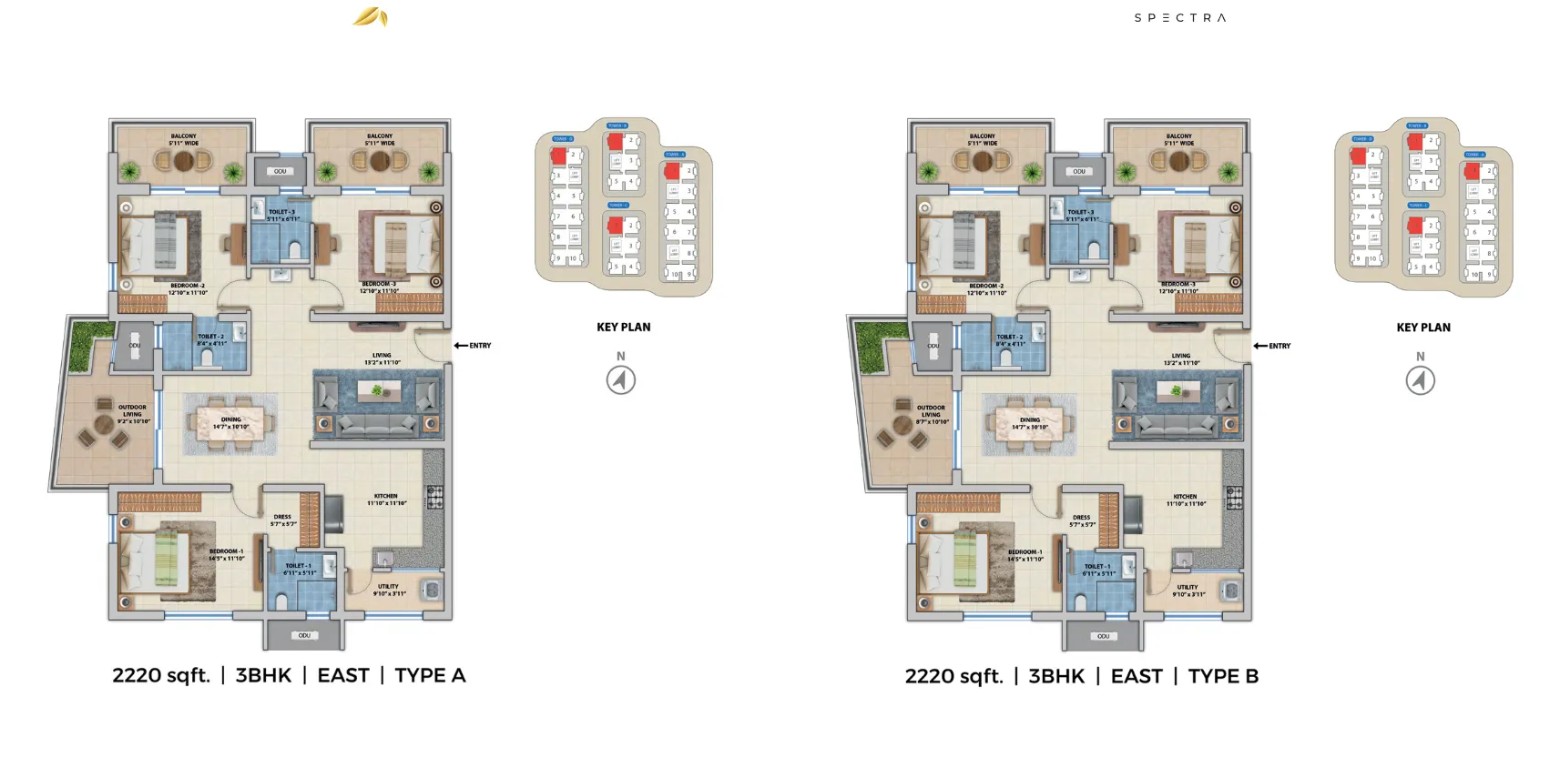 3 BHK floor plan