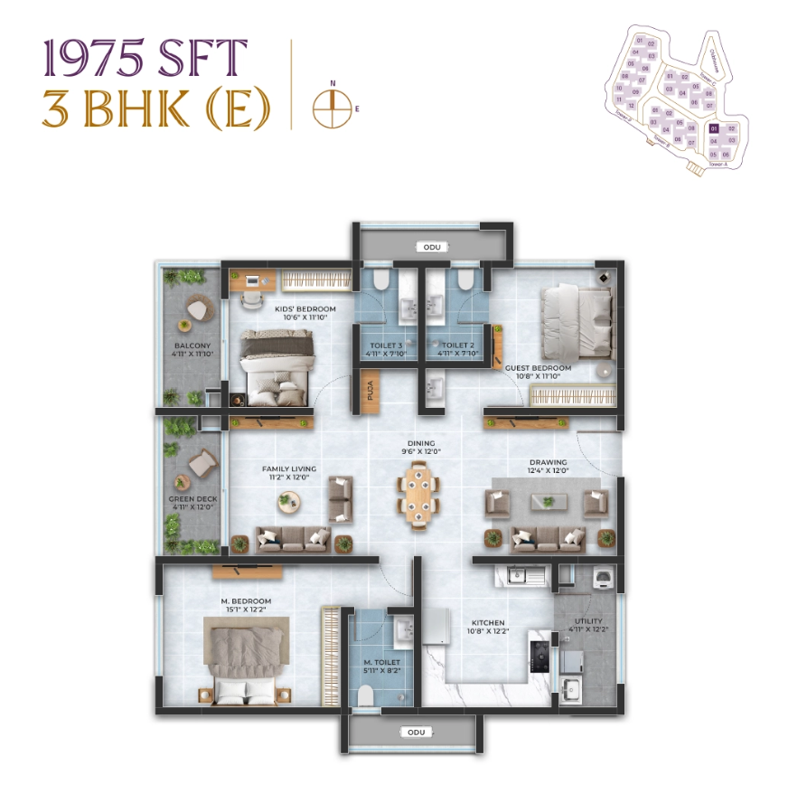 3 BHK floor plan