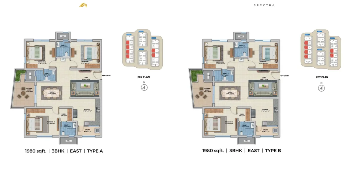 3 BHK floor plan