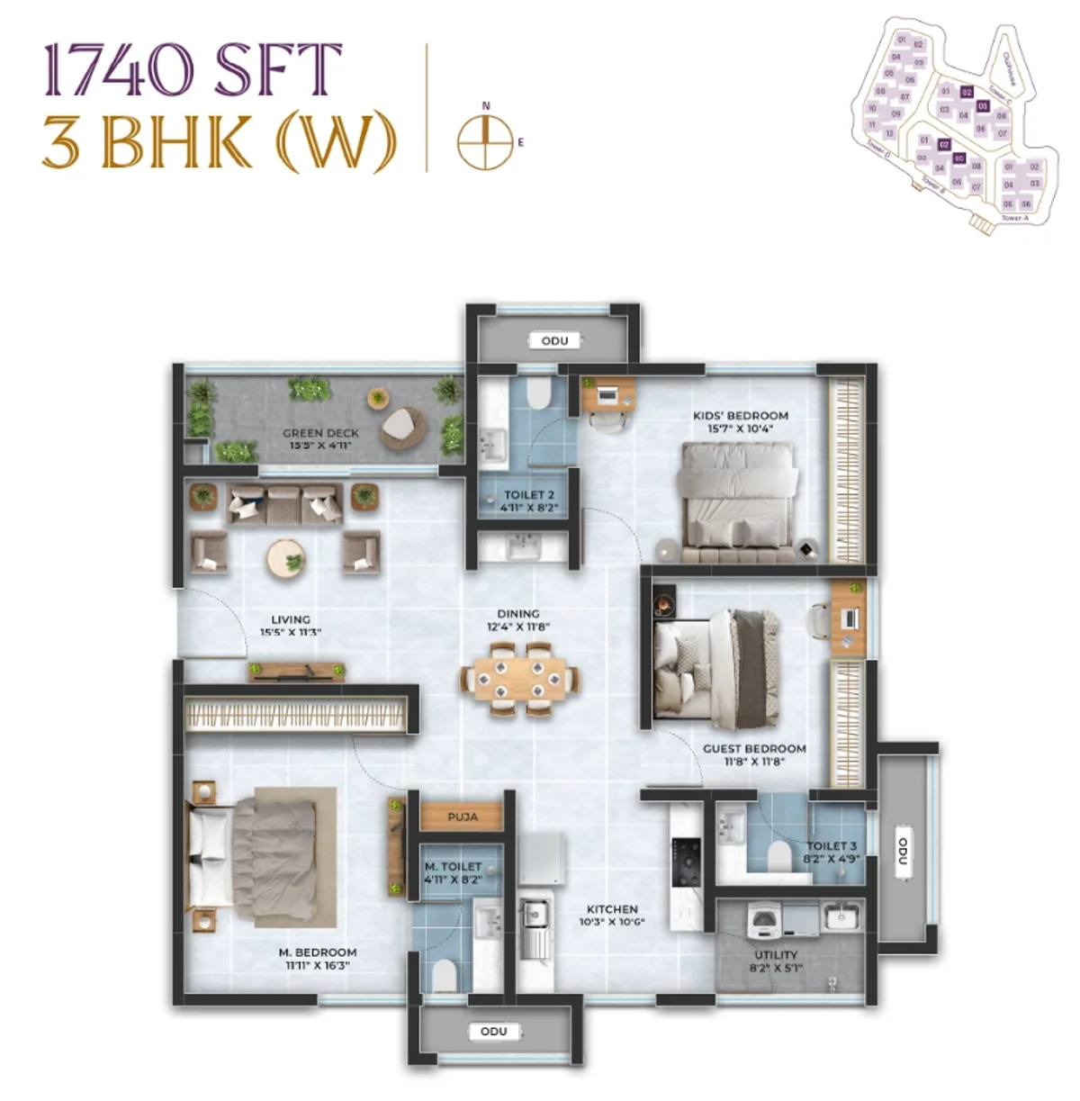 3 BHK floor plan
