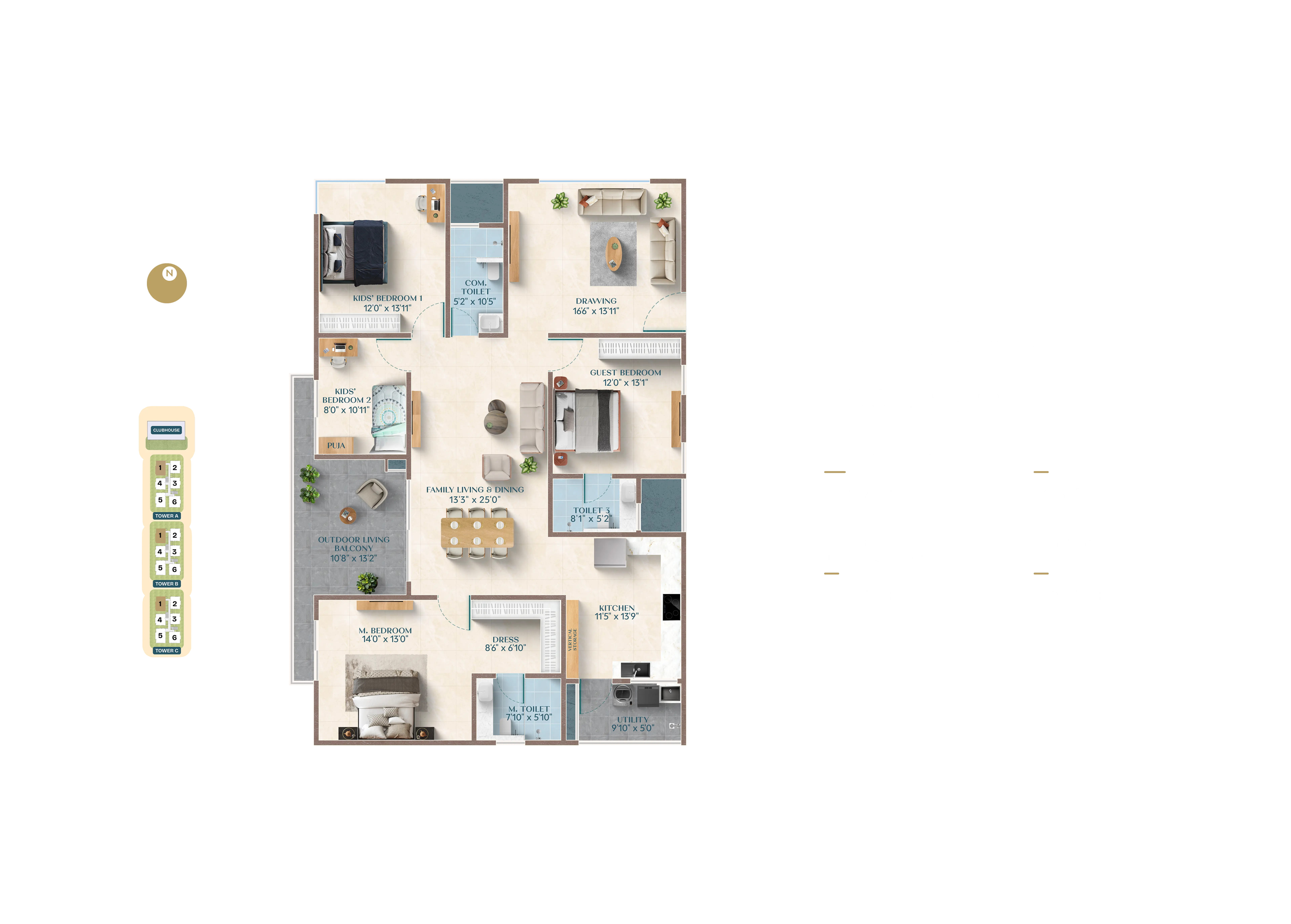 3 BHK floor plan