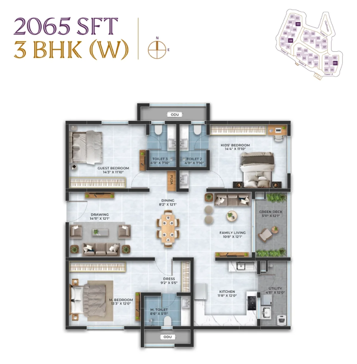 3 BHK floor plan