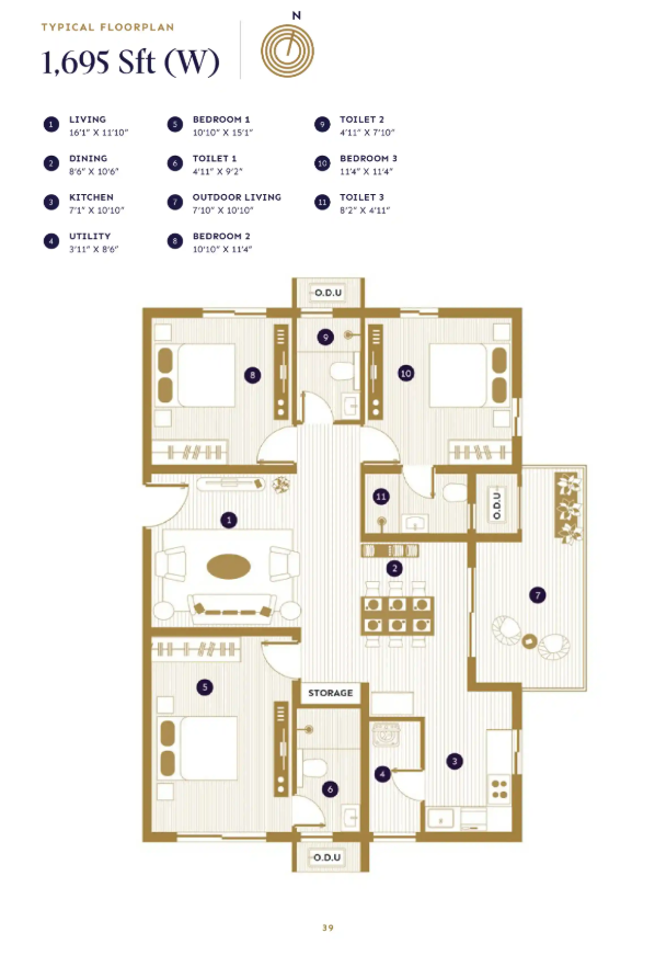 3 BHK floor plan
