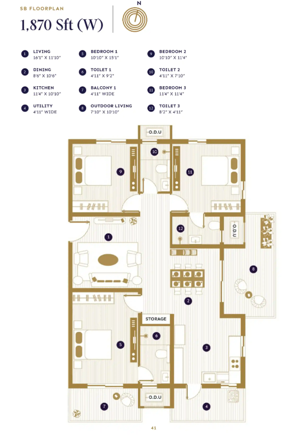 3 BHK floor plan