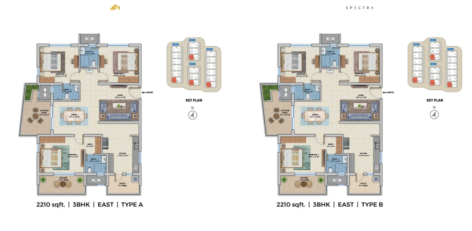 3 BHK floor plan