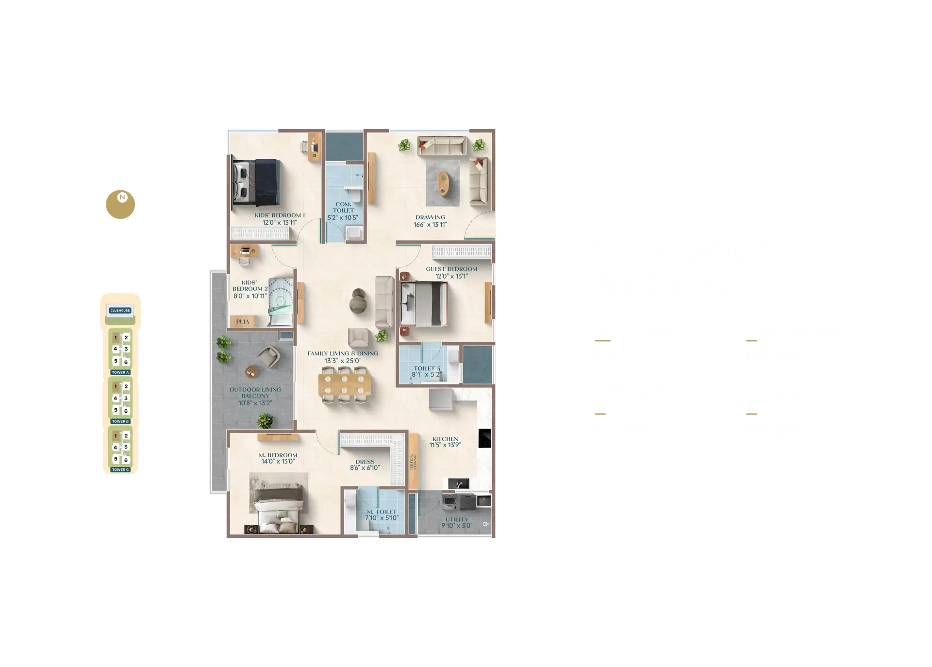 3 BHK floor plan