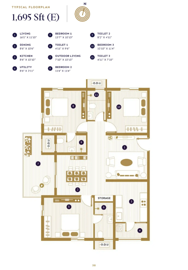 3 BHK floor plan