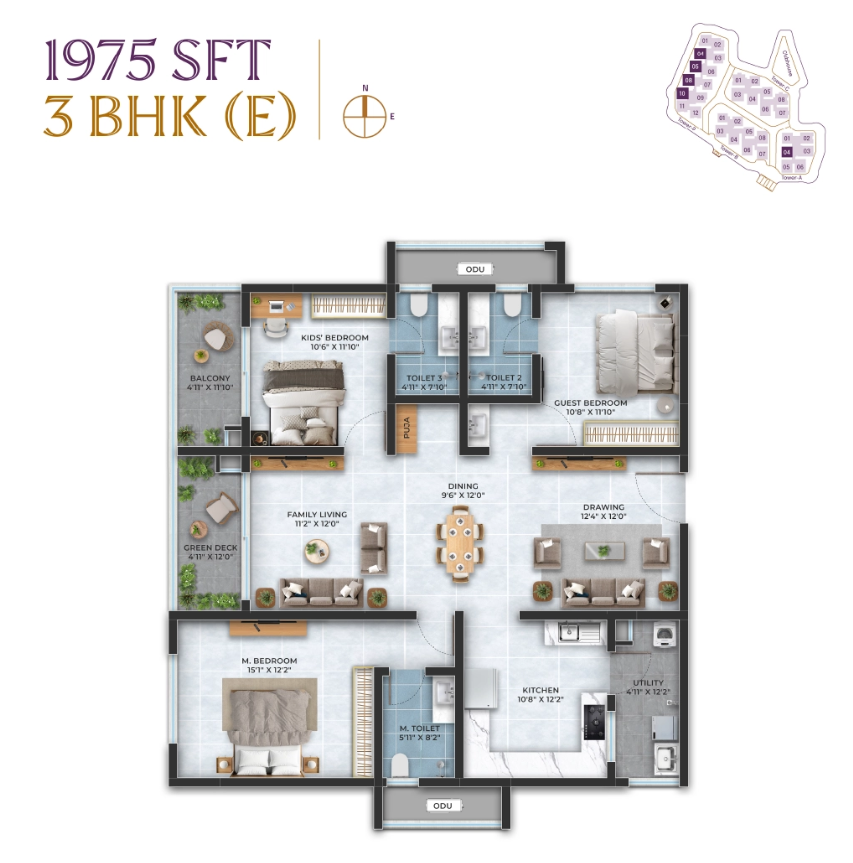 3 BHK floor plan