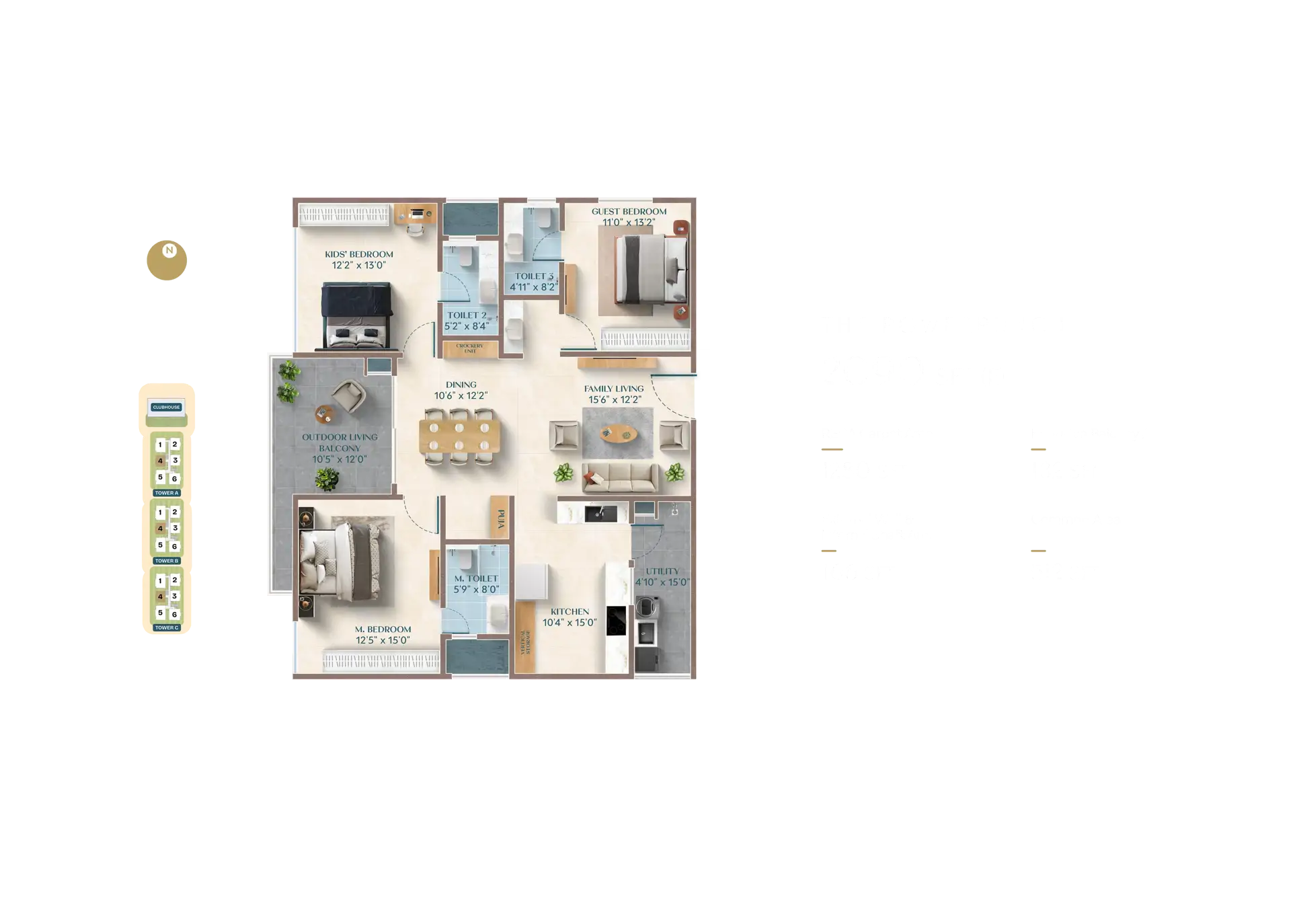 3 BHK floor plan